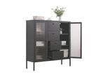 Mein-Regal Highboard Paris 105x35x110cm Metall 4 Schubladen Glastüren schwarz