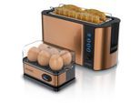 Arendo Frühstücks-Set 2-teilig, 4-Scheiben Langschlitztoaster, 6er Eierkocher, Kupfer