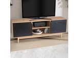 Lowboard FineBuy TV Schrank 150 cm Fernsehkommode Fernsehschrank Eiche Schwarz