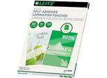 Laminierfolien Leitz iLAM, A4 Hoch-& Querformat, Stärke 80 µm, selbstklebende Rückseite, wiederablösbar, L 216 x B 303 mm, PET, farblos, 100 Stück