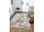 Teppich "Esme 2", beige (cream, hellgrau, terra), B:140cm H:8mm L:200cm, Polyester, MYFLAIR MÖBEL & ACCESSOIRES, Teppiche, Teppich, Kurzflor, Vintage Look, mit Fransen, besonders weich durch Microfaser