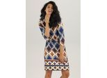 Minikleid ANISTON SELECTED, Damen, Gr. 38, N-Gr, blau (dunkelblau, blau, braun, beige, ocker, sanftes weiß), Milano Rib, Obermaterial: 89% Viskose, 9% Polyester, 2% Elasthan, bedruckt, gemustert, figurumspielend kniefrei, Rundhals, Kleider Minikleid, mit leichter Taillierung und elegantem Druck