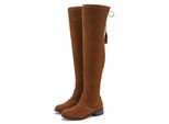 Overkneestiefel LASCANA "Stiefel, Langschaftstiefel", Damen, Gr. 38, Varioschaft, braun (camel), Obermaterial: 100% Textilmaterial. Decksohle: 100% Lederimitat. Futter: 100% Textilmaterial. Laufsohle: 100% Synthetik, unifarben, Basic, Schuhe, mit elastischem Weitschaft und raffiniertem Flechtdetail