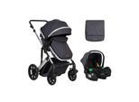 Kikkaboo Kinderwagen Darling 3 in 1 Sportsitz Tragetasche Autositz Wickeltasche grau gemustert