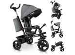 KIDIZ® Dreirad 5in1 Kinderdreirad mit Schubstange Lenksystem Stange ab 1 Jahr vorwärts und Rückwärtsfahrt Jogger , Korb Tasche Getränkehalter Sonnendach Gummiräder, Buggy Fahrrad Baby Klappbar