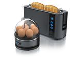 Arendo - SET Toaster FRUKOST mit Eierkocher SEVENCOOK Edelstahl Grau, Toaster 2 Scheiben, LED-Display, 6 Bräunungsgrade, Brötchenhalter - Eierkocher