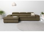 Ecksofa HOME AFFAIRE "Alberto L-Form", grün (olive), B:286cm H:73cm T:174cm, Luxus-Microfaser Lederoptik (100% Polyester);Luxus-Microfaser ALTARA NUBUCK (100% Polyester);Luxus-Microfaser weich (90% Polyester, 10% Polyamid);Microfaser Antiklederoptik, Sofas, Ecksofa, mit Kopfteilverstellung, wahlweise mit Bettfunktion