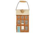 IB Laursen Keramik Haus für Stumpenkerze Nyhavn mit Holzgriff, 17.2 x 13 x 31 cm, braun