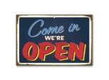 Wanddekoobjekt QUEENCE "Come in we're OPEN", rot (rot, blau), B:30cm H:20cm, Stahl, Wanddekoobjekte, Wanddekoobjekt, Stahlschild, Blechschild, Spruch, Witzig, Wanddeko, retro, 30x20cm