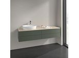 Villeroy und Boch Antao Waschtisch-Unterschrank K26153HL 160x36x50cm, Hahnlochbohrung, Waschbeckenplattenfarbe botticino, leaf green matt lacquer