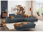 Polsterhocker W.SCHILLIG "piedroo", blau (marine r66), B:141cm H:42cm T:70cm, Chenille-Flachgewebe R66 (85% Polyester, 15% Nylon), Hocker, Polsterhocker, Füße in Chrom glänzend