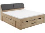 Stauraumbett RELITA "Maxi", braun (eiche artisan), B:185cm H:103,8cm L:237,5cm, Bezug Kopfteil: 100% Polyester, Betten, Stauraumbett, mit Schubladen und Stauraum im Kopfteil