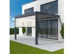 Pergola mit Funk-Windsensor, Anbaupergola, Aluminium, Gestell Anthrazit, Zip-Screen Weiß, 1000x1600 mm, individuell konfigurieren
