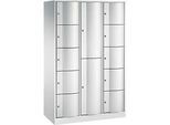 C+P Kombi-Schliessfachschrank Resisto, 3 Abteile, 12 Fächer, B 1148 x T 540 x H 1950 mm, Lichtgrau