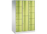 C+P Kombi-Schliessfachschrank Resisto, 3 Abteile, 12 Fächer, B 1148 x T 640 x H 1950 mm, Lichtgrau/Clowngrün