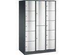 C+P Kombi-Schliessfachschrank Resisto, 3 Abteile, 12 Fächer, B 1148 x T 640 x H 1950 mm, Anthrazitgrau/Lichtgrau