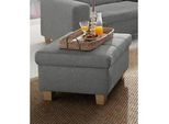 Hocker HOME AFFAIRE "Corby", grau (hellgrau), B:64cm H:43cm T:64cm, Struktur fein (100% Polyester), Chenille (100% Polyester), NaturLEDER (echtes Rindsleder) auf Sitzfläche, Kunstleder im Korpus, Melrose (100% Polyester), Hocker, Polsterhocker