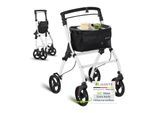 Juskys Aluminium Wohnungsrollator Aktiv - Tasche & Tablett - Rollator schmal & faltbar - Weiß