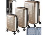tectake® Reisekofferset, 3-teilig aus robustem ABS-Kunststoff, 360° drehbare, abnehmbare Gummirollen, mit Teleskopgriff