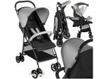 tectake® Buggy-Kinderwagen, klappbar, mit 5-Punkt-Gurt, Bremse und Schutzbügel, pulverbeschichtetes Stahlgestell und pflegeleichter Polyesterbezug, für 0 bis 36 Monate geeignet, Belastbarkeit 15 kg