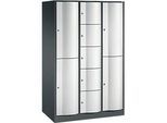 C+P Kombi-Schliessfachschrank Resisto, 3 Abteile, 9 Fächer, B 1148 x T 640 x H 1950 mm, Anthrazitgrau/Lichtgrau