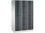 C+P Kombi-Schliessfachschrank Resisto, 3 Abteile, 9 Fächer, B 1148 x T 640 x H 1950 mm, Lichtgrau/Anthrazitgrau