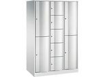 C+P Kombi-Schliessfachschrank Resisto, 3 Abteile, 9 Fächer, B 1148 x T 640 x H 1950 mm, Lichtgrau