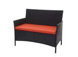 Poly-Rattan Gartenbank Hamar, Sitzbank Bank ~ schwarz, Kissen terracotta
