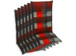 Xxxl Sesselauflagenset , Grau, Rot, Dunkelgrau , Textil , 6-teilig , Karo , Füllung: Schaumstoff, Vlies , 50x7x108 cm , Oeko-Tex® Standard 100 , pflegeleicht, hochwertige Qualität, langlebig, für den Außenbereich geeignet, mittels Bändern zu befestigen, mittels Gurtband zu befestigen , Gartenmöbel, Gartenpolster & Auflagen, Sesselauflagen