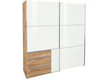 Schwebetürenschrank WIMEX "Level by fresh to go", braun (plankeneichefarben, weißglas), B:200cm H:216cm T:65cm, Schränke, Schwebetürenschrank, mit Glastüren
