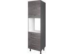 Backofenumbauschrank NOBILIA "Riva", Ausrichtung wählbar, mit Schublade und zwei Auszügen und", grau (front: beton schiefergrau nachbildung, korpus: schiefergrau), B:60cm H:216,6cm T:58,3cm, Schränke, Backofenumbauschrank, einer Tür, vormontiert, Breite/Höhe: 60/216,6 cm