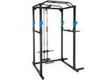 tectake® Power Rack, mit Latzug, höhenverstellbare Langhantelablagen und Sicherheitsstreben, 136 x 142,5 x 215 cm