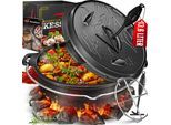 KESSER® Dutch Oven Set BBQ Feuertopf Schmortopf, Gusseisen Topf mit Deckelheber Henkel und Schlitz für Themormeter, kochkessel Grilltopf Gulaschkessel für Oudoor & Indoor