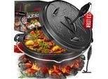 KESSER® Dutch Oven Set BBQ Feuertopf Schmortopf, Gusseisen Topf mit Deckelheber Henkel und Schlitz für Themormeter, kochkessel Grilltopf Gulaschkessel für Oudoor & Indoor