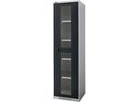 Schäfer Shop Genius Flügeltürenschrank FS, Stahl, Sichtfenster, Lüftungslöcher, B 545 x T 620 x H 1950 mm, 5 OH, Weissalu/Anthrazitgrau, bis 250 kg
