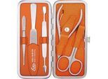 Maniküre-Etui ERBE "ERBE Maniküre Set Bügel-Etui Serie "Piemont", schwarz, 5-tlg., Inox", orange, Nageletuis, B/H/T: 65mm x 150mm x 20mm 5 tlg., Echtleder, rostfreie Instrumente, Hergestellt in Solingen/Deutschland, B:65mm H:150mm T:20mm