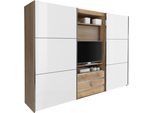 Schwebetürenschrank WIMEX "Magic by fresh to go", braun (plankeneichefarben, außentüren weißglas), B:300cm H:216cm T:65cm, Schränke, Schwebetürenschrank, tolles EXTRA: mit drehbarem TV-Element, Fronten aus Glas