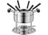 Mäser Fondueset , Silberfarben , Metall , 11-teilig , Spritzschutz mit integrierter Gabelhalterung , Freizeit & Co, Herbstartikel & Winterartikel