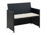 vidaXL 2-Sitzer-Gartensofa mit Polstern Schwarz Poly Rattan