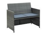 vidaXL 2-Sitzer-Gartensofa mit Polstern Grau Poly Rattan