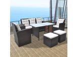 vidaXL 6-tlg. Garten-Essgruppe mit Kissen Poly Rattan Braun