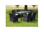 vidaXL 7-tlg. Garten-Essgruppe mit Auflagen Poly Rattan Schwarz