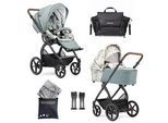Gesslein Kinderwagenset , Braun, Creme, Mintgrün , Textil , 57x129x100 cm , EN 1888, UV 50+, Made in Germany , Feststellbremse, Federung, kugelgelagerte Räder, für Babyschale geeignet, Griff in Lederoptik, Reflektorstreifen,5-Punkt-Gurt, Gurtschoner, Schutzbügel abnehmbar, Verdeck abnehmbar, Sichtfenster, Sitz umsetzbar,Matratze, zusammenklappbar, Bezug abnehmbar und waschbar , Baby On Tour, Kinde