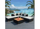 vidaXL 6-tlg. Garten-Lounge-Set mit Auflagen Poly Rattan Schwarz