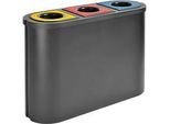 Triomf Wertstoffsammler, 3-fach, HDPE, 3 x 45 Liter, für Papier/Plastik/Wiederverwertbares, B 1100 x T 385 x H 755 mm, schwarz