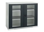 Schäfer Shop Genius Sichttürschrank FS, 3 OH, abschliessbar, 2 Fachböden, bis 450 kg, B 1343 mm, Stahl, lichtgrau RAL 7035/anthrazitgrau RAL 7016