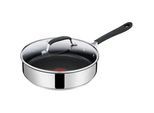 Tefal Schmorpfanne , Schwarz, Silberfarben , Metall, Kunststoff, Glas , rund , backofengeeignet, antihaftbeschichtet, wärmeisolierter Griff , Kochgeschirr, Pfannen, Bratpfannen