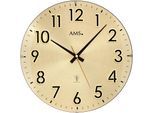 Funkwanduhr AMS "F5974", gold (goldfarben, schwarz), Wanduhren, Ø 32cm, Quarzuhr,Holz,Wohnzimmer,Esszimmer,Küche,Arbeitszimmer,Büro,Flur