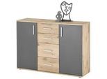 Mid.you Sideboard Basel , Grau, Eichefarben , Kunststoff , 2 Fächer , 4 Schubladen , 120.0x84.0x35.0 cm , Typenauswahl , Kleinmöbel, Kommoden, Kommoden