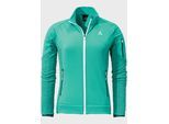 Fleecejacke SCHÖFFEL "Fleece Jacket Schruns L", Damen, Gr. 36, grün (7290, grün), Oberstoff : 91% Polyester 9% Elasthan, regular fit, hoch geschlossener Ausschnitt, Jacken Fleecejacke
